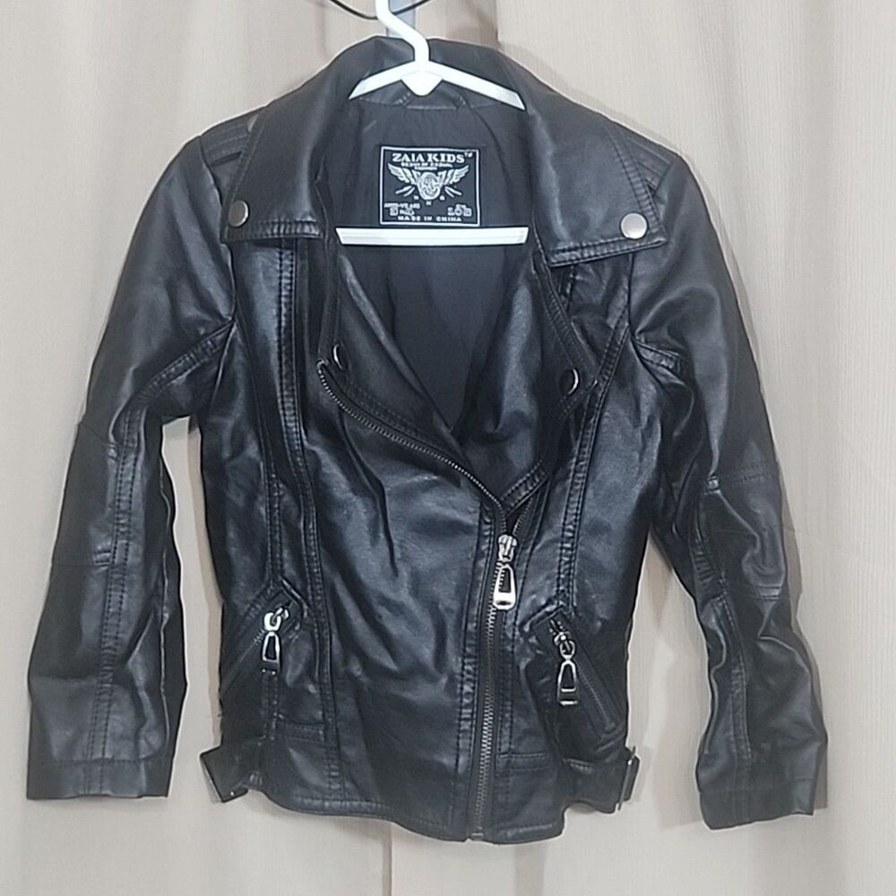 Jacket Faux Leather Black 3-4 Years Old 105cm Zaia Biker Punk Goth Vintage READ